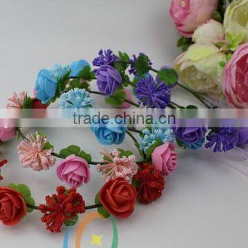 Mixed Big Rose Headband With Color Silk Ribbon ,PE Rose Flower Hairband Headband photo-3