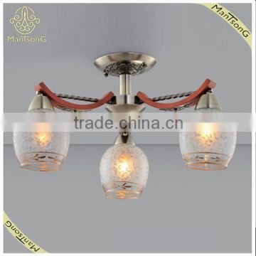 Red Wood Decorative Ceiling Lights Glass Lamp Shade, Metal Lamp Base