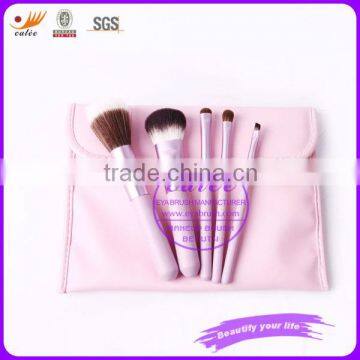 5Pcs Mini Black Cosmetic Brush Set With Pink Pouch