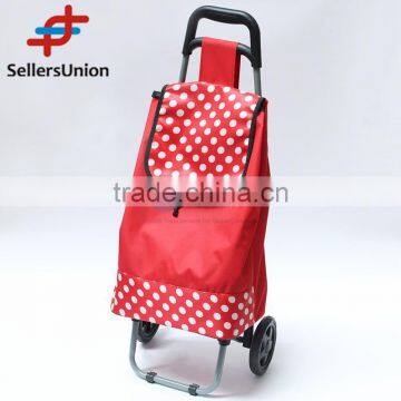 No.1 yiwu exporting commission agent wanted good quality Red Fodable Shopping Trolley with Bag with White Dots