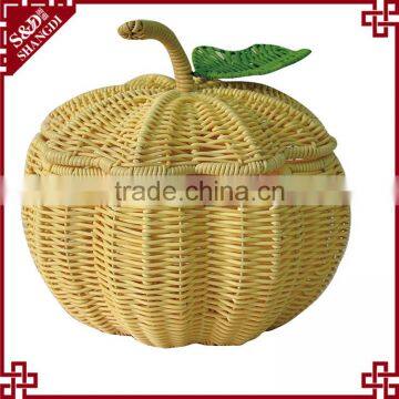 S&D A Bullish Decorative Pumpkin Shape Rattan Handcrafts Durable Wicker Christmas Gift Basket Empty for Christmas Gift