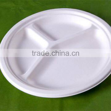 9 inch disposable biodegradable sugarcane 3-div plates 238x16.6 P006
