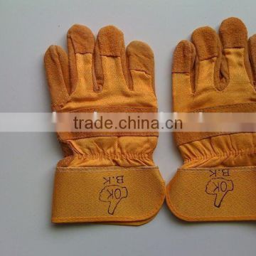 Yellow Color Safety Gloves,Cow Split Leather Work Glove,Leather cotton Welding Gloves