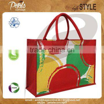 PP Laminated Jute Tote Bag With Padded Rope Handle With Three Color Print Two Side photo-3