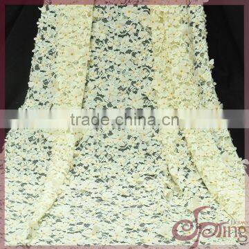 Elegant yellow laser cut applique designs flowers tricot cord lace fabric