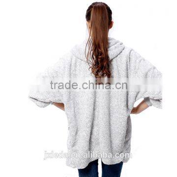 2016 Spring Fashion Oversized Fleece Cardigan Women Two-Tone Open Front Shrug Cardigan Polar Jacket With Hood And Pocket photo-2