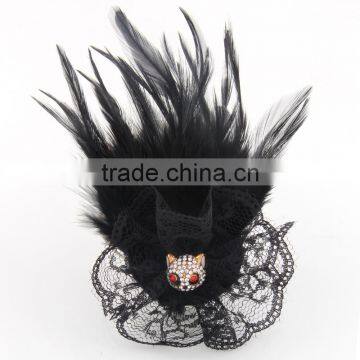 Tiny Panda Feather Corsage Clip Fascinator Brooch Black Lace Net Hair Decoration Hairpin photo-3