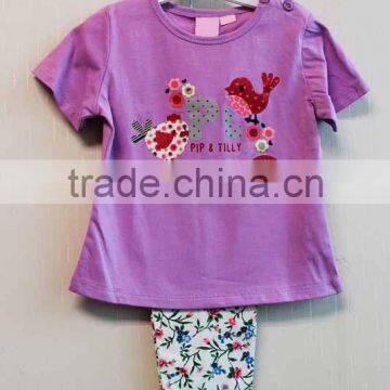 Wholesale Fashion Baby Girls 2 Pcs Set Purple Short Sleeve Top + Long Pant Casual Set TP-7717