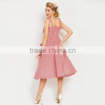 Vintage Dress 1950s Red Plaid Elegant Dresses Girls Party Dresses With Pocket photo-4