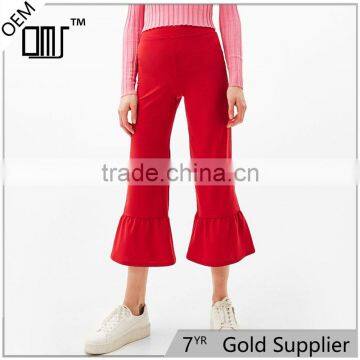 Online cheap classical cropped office frilled red pants for women