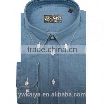 Spring long sleeve men blue cotton denim shirt