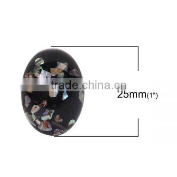 Resin & Shell Mosaic Dome Seals Cabochon Oval Black photo-2