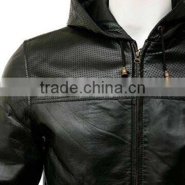 Men's Black Leather Hoodie