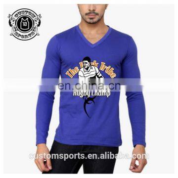 Long Sleeve men's tshirts with v-neck fitness fashion