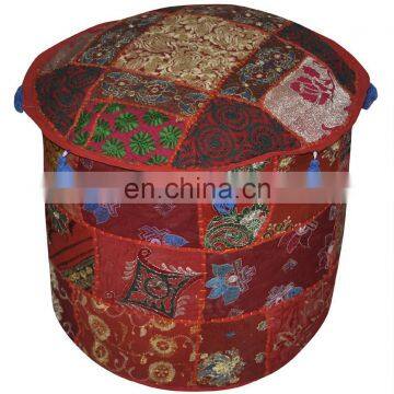 Indian Traditional Home Decorative Ottoman Handmade and Patchwork Foot Stool Floor Cushion