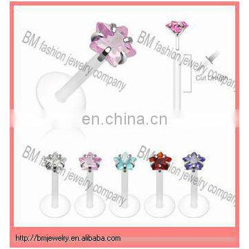 Pentagram crystal custom lip rings body piercing jewelry