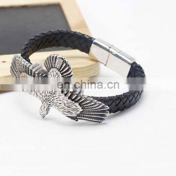 Stainless steel fashion accessories leather bangle with eagle clasp