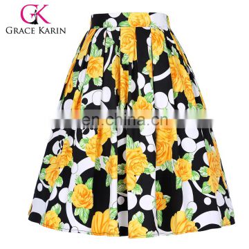 Grace Karin Women's Vintage Retro Pleated Cotton floral Print Skirt 5 Patterns CL010401-3