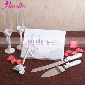 Resin Material Rose Flower Decorated Wedding Guestbook Cake Knife Set Wedding Decoration