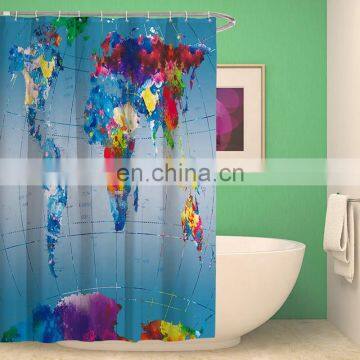 i@home Printed water color painting world map waterproof shower curtain bathroom