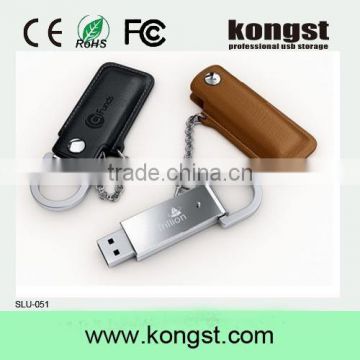 Kongst leather usb 2.0 interface usb stick 4gb embossed logo flat usb stick