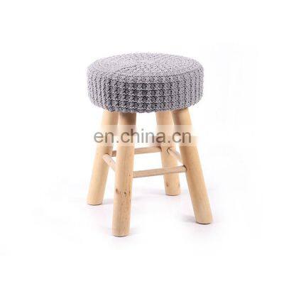 Wholesale 2019 Hot Sale New Design Grey Fur Wood Leg Crochet Bar Leisure modern Stool Chair For Rest