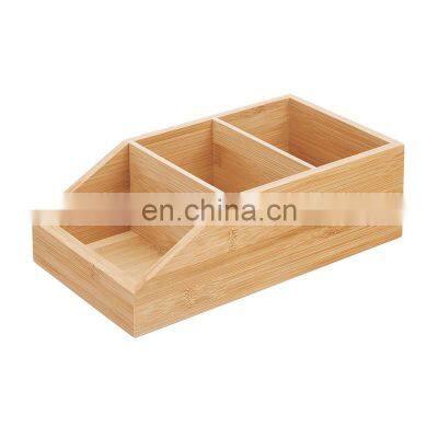 Bamboo Wood Compact Home Office Storage Organizer Bin Box - 3 Divided Sections  Holder