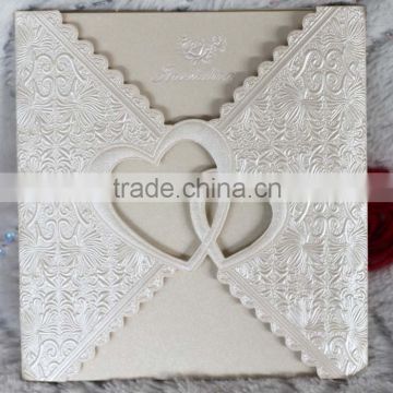 Beige Square Shape with Two Heart Luxury Card Wedding Invitation Emboss