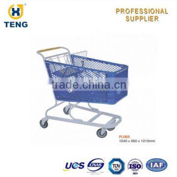 High capacity Blue plastic shopping cart PL180A