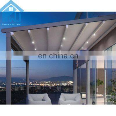 Outdoor Motorized PVC Pergola Retractable Roof Awnings With Led Light