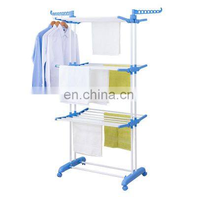 Amazon Hot Sell Movable 4 Tiers Foldable Houseware Stainless Steel Metal Clothes Coats Towels Glove Hanger Laundry Drying Racks