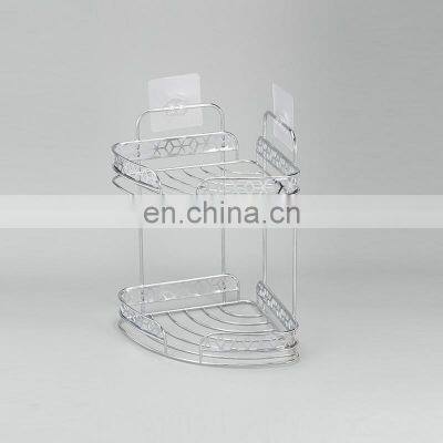 Hot Sales Adhesive Corner Shower Caddy Two Tier Iron Wire Rack in Bathroom photo-2
