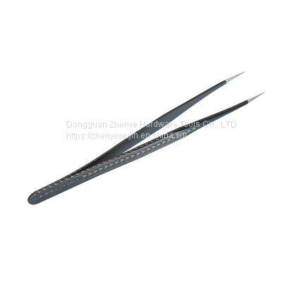 Black Anti-static Tweezers Pointed Elbow Straight Stainless Steel Tweezers Sewing Clip Thread Repair Tool Clamp With Texture ESD-12 Tweezers photo-2