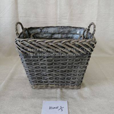 Small Round Shape Willow Wicker Storage Basket Round Flower Pot With Ear Handle