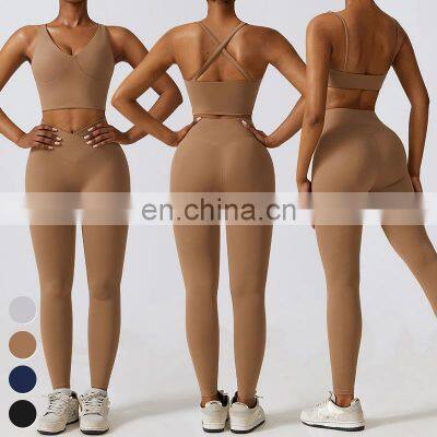 Wholesale New Sportswear 2 Piece Suit Sports Bra Tank Top Leggings Custom Workout Wear Gym Fitness Sets Women Yoga Set