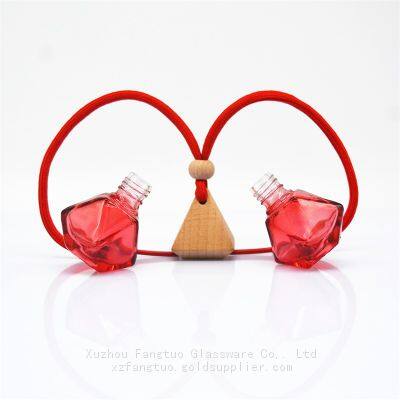 Diamond Shaped Red Glass Perfume Bottle With Wooden Lid and Tying Rope Glass Perfume Bottle Car Perfume Empty Bottle photo-4