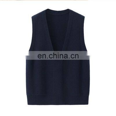 New Arrival Women's Sleeveless Pullover V-Neck Knitted Cashmere Vest Sweater Solid Style Casual Woolen Outer Wear Embroidered