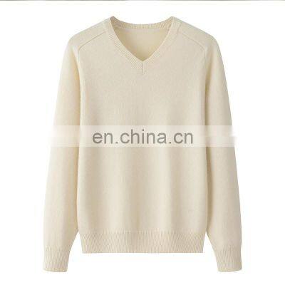 Wholesale 100% Pure Cashmere Sweater for Women Classic V-Neck Pullover Thick Knitted Winter Casual Style Solid Pattern