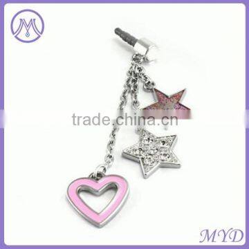 enamel crystal charm heart star mobile phone anti dust plug