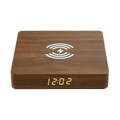 Wooden Fast Wireless Charger With Digital Led alarm Clock Wooden magnetic Wireless Charger stand