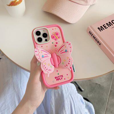 Stylish 3D Butterfly Stand Silicone Shock-proof Phone Case Iphone 12 13 14 15Pro Max photo-3