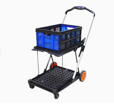 Chariot en plastique solide à quatre roues, double étage, polyvalent avec bo?tes pliantes pour les courses