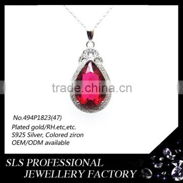 Wholesale white gold wedding necklace pendant 925 silver jewelry high quality pendant and red stones/beads for friend's gift