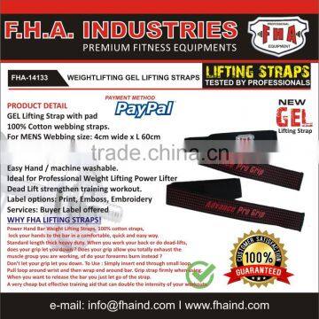 GEL Lifting Strap for Weightlifting Cotton Lifting Strap Gym Accessories by FHA INDUSTRIES SIALKOT PAKISTAN