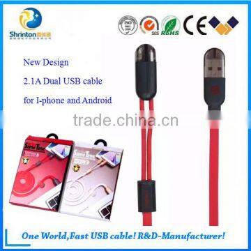 Remax New Design 2 in 1 cable 2.1A charging i-phone and android at the same same