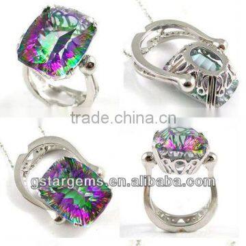 925 Sterling Silver Mystic Quartz CZ Rhodium Plated Pendant Ring Hong Kong Wholesale Jewelry Semi Precious Stone