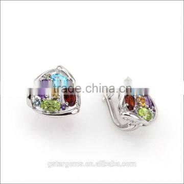 925 Sterling Silver 2.5CT Genuine Mix Gems Clip Earring 2015 Newest Style colorful Earring
