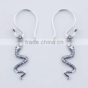 925 Silver Antiqued Flutes Stunning Snake Earrings