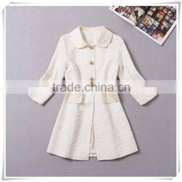 2014 Newest european designer runway vintage slim 3/4 sleeve turn-down collar lace coat for girls hot selling V19012