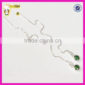 Best Sell Green Color cz Crystal Earrings Silver Long Chain Emerald Threader Earrings photo-2